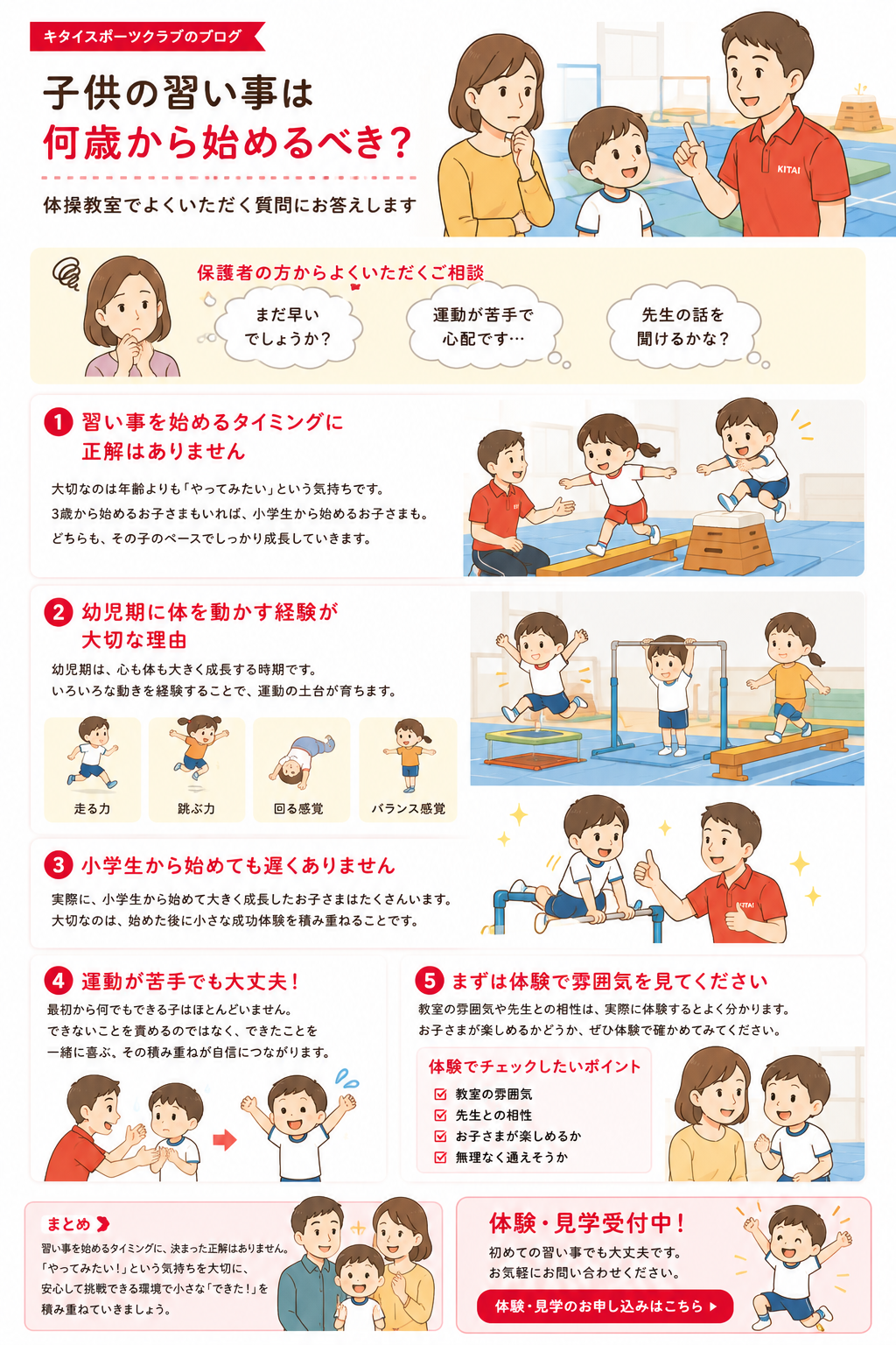 子供の習い事は何歳から始めるべきかを説明するイラスト